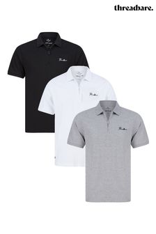 Threadbare BlackGrey MarlWhite 3 Pack Script Cotton Polo Shirts (R97636) | £30