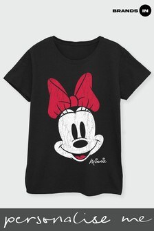 Brands In Black Disney Mickey Mouse Minnie Beaten Face Women Black T-Shirt (R98202) | £21