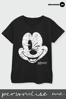 Brands In Black Disney Mickey Mouse Since Beaten Face Women Black T-Shirt (R98206) | £21