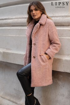 Women S Pink Teddy Coats Jackets, Teddy Fur Coat Petite
