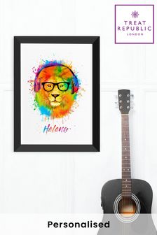 Personalised Wild Side Musical Lion Framed Print by Treat Republic