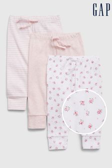 Gap Pink And White Print Organic Cotton Joggers 3-Pack - Baby (RZ2115) | £20