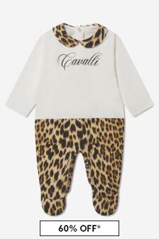 Roberto Cavalli Baby Unisex Cotton Jersey All-In-One in Ivory