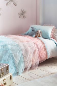 Pink Ombre Ruffle Duvet Cover And Pillowcase Set
