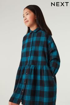 Teal Green Check Casual Shirt Dress (3-16yrs) (T00801) | £18 - £23