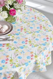 Bright Floral Wipe Clean Table Cloth With Linen