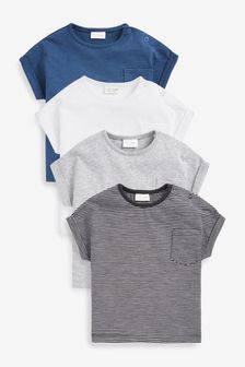 Grey & Navy Blue 4 Pack Baby Short Sleeved T-Shirts (T01474) | £14 - £16