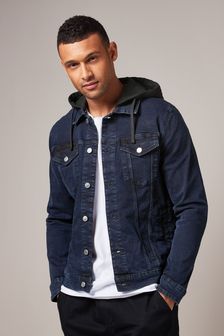 Denim Jacket With Removable Jersey Hood