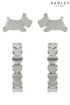 Radley Ladies Silver Leaping Dog Huggie Twin Pack Earrings