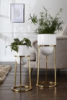 White/Gold Piano Metal Plant Pot On Stand (T03263) | £70 - £85