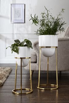 White/Gold Piano Plant Pot On Stand