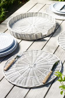 Set of 4 Grey Grey Wicker Effect Placemats with Holder