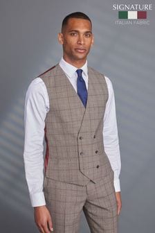 Taupe Signature Angelico Check Fabric Suit: Waistcoat (T04015) | £90