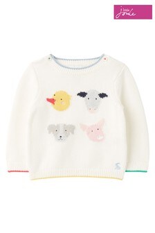 Joules White The Intarsia Knit Cardigan
