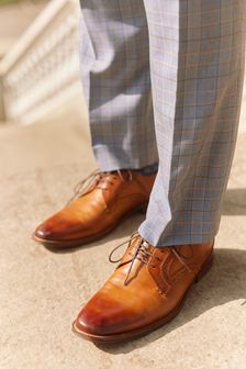 Leather Contrast Sole Derby Shoes