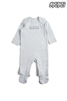 Mamas & Papas Grey Little Brother All In One Sleepsuits