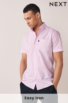 Light Pink Slim Fit Short Sleeve Easy Iron Button Down Oxford Shirt (T08863) | £18