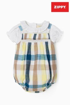Zippy Baby Girls White Check Jumpsuit And Blouse Bodysuit