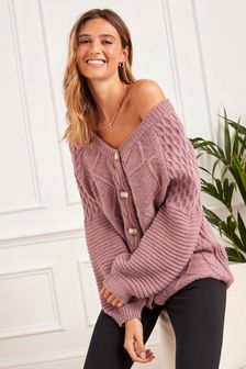 Pink Cable Knit Oversized Reversible Cardigan (T10205) | £50