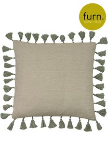furn. Sage Green Dune Tasselled Polyester Filled Cushion (T10972) | £15