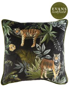 Evans Lichfield Black Jungle Tiger Velvet Polyester Filled Cushion