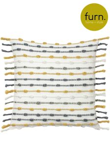 furn. Ochre Yellow/Natural Beige Dhadit Striped Polyester Filled Cushion (T11056) | £15