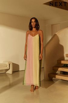 Pink/ Green Ombré Tie dye Rochelle Plaited Midi Summer Dress (T11290) | £54