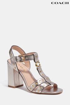 COACH Silver Margaret Block Heeled Sandals (T11350) | £250