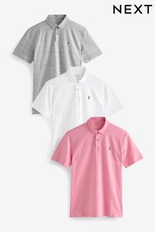 White/Pink/Grey Jersey Polo Trunks Shirts 3 Pack (T11574) | £40