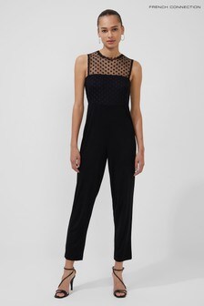French Connection Black Meadow Jersey Mesh Jumpsuit