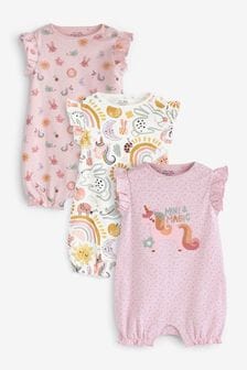 Pink Unicorn Baby 3 Pack Rompers (0mths-3yrs) (T13034) | £16 - £18