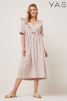 Y.A.S Pink Gingham Zeppa Frill Midi Wrap Dress (T13168) | £80