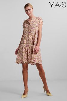 Y.A.S Beige Floral Ohara Sleeveless Short Dress