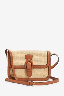 Natural/Tan Brown Straw Cross-Body Bag (T14752) | £26