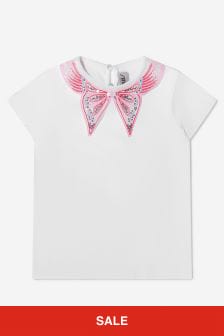 Simonetta Girls White Cotton Butterfly Collar T-Shirt
