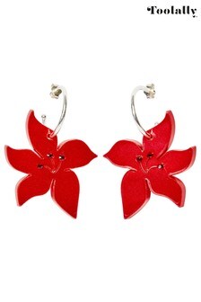 Toolally Womens Red Blossom Hoop Earrings