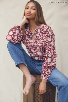 Ophelia and Indigo Red Betsy Frill Blouse