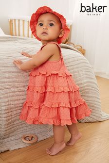 Baker by Ted Baker Baby Girls Coral Pink Tiered Dress Hat
