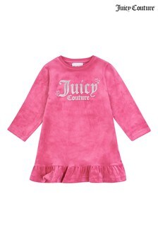 Juicy Couture Pink Velour Long Sleeve Frill Dress