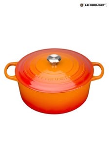 Le Creuset Volcanic Orange Signature Cast Iron Round Casserole Dish 24cm Meringue (T15562) | £270