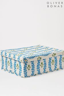 Oliver Bonas Cream Alizee Blue/White Fabric Medium Storage Box