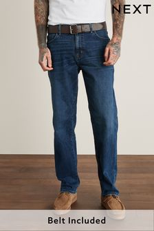 Blue Straight Fit Belted Jeans (T16141) | £45