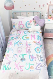 Multi Fairytale Princess Alphabet Reversible Duvet Cover and Pillowcase Set