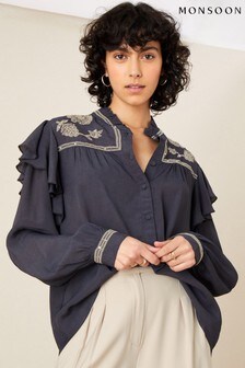 Monsoon Grey Victorian Embroidered Blouse