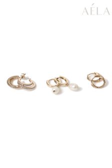 Aela Pearl Clicker Hoop Earrings 3 Pack