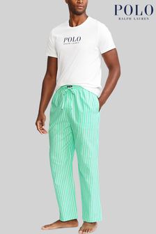 Polo Ralph Lauren Green Stripe & White T-Shirt Pyjamas Set