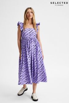 Selected Femme Purple Lara Scallop Sleeve Midi Dress
