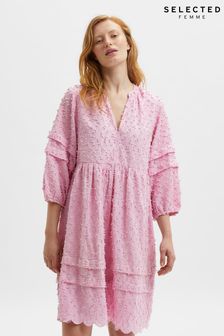 Selected Femme Pink Broderie Textured Dress