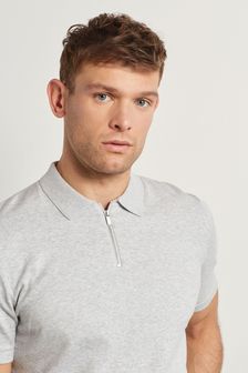 Grey Knitted Zip Polo Shirt (T16662) | £24