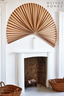Oliver Bonas Brown Natural Striped Bamboo Fan Wall Hanging